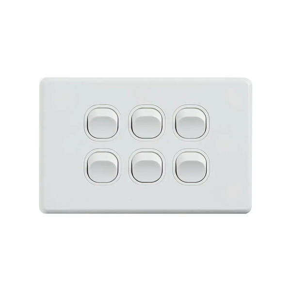 4C | Classic 6 Gang Switch 250V 16AX - Horizontal - 10 Pack with 10 FREE C-Clips Deals499