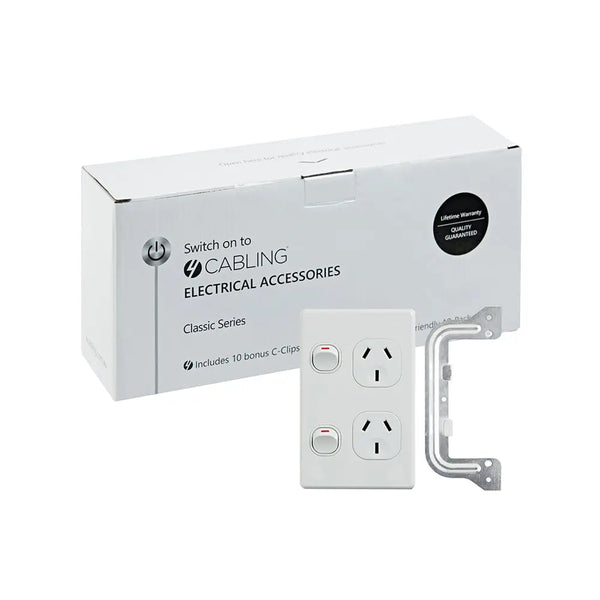 4C | Classic Double Power Point 250V 10A - Vertical - 10 Pack with 10 FREE C-Clips Deals499