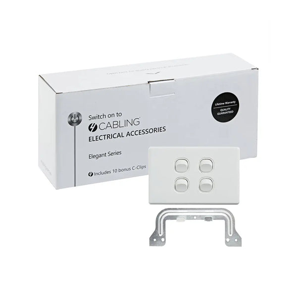 4C | Elegant Wall Switch 4 Gang 250V 16A - Horizontal - 10 Pack with 10 FREE C-Clips Deals499