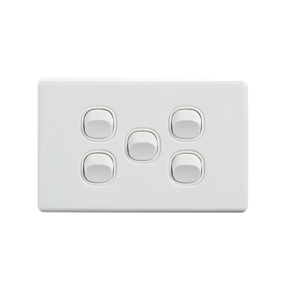 4C | Elegant Wall Switch 5 Gang 250V 16A - Horizontal - 10 Pack with 10 FREE C-Clips Deals499