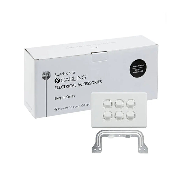 4C | Elegant Wall Switch 6 Gang 250V 16A - Horizontal - 10 Pack with 10 FREE C-Clips Deals499