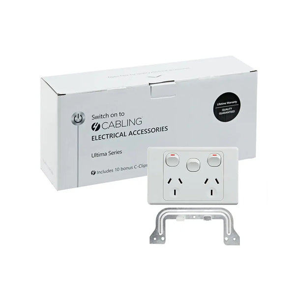 4C | Ultima Double Power Point 250V 10A with 16AX Extra Switch - Horizontal - 10 Pack with 10 FREE C-Clips Deals499