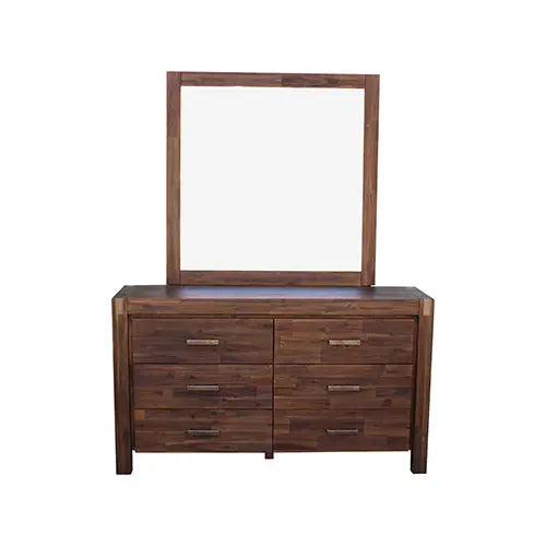 5 Pieces Bedroom Suite in Solid Wood Veneered Acacia Construction Timber Slat King Size Chocolate Colour Bed, Bedside Table , Tallboy & Dresser Deals499