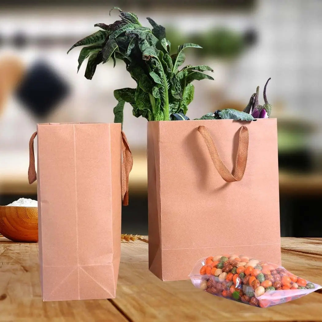 50x Brown Paper Bag Kraft Eco Recyclable Gift Carry Shopping Retail Bags Handles Deals499