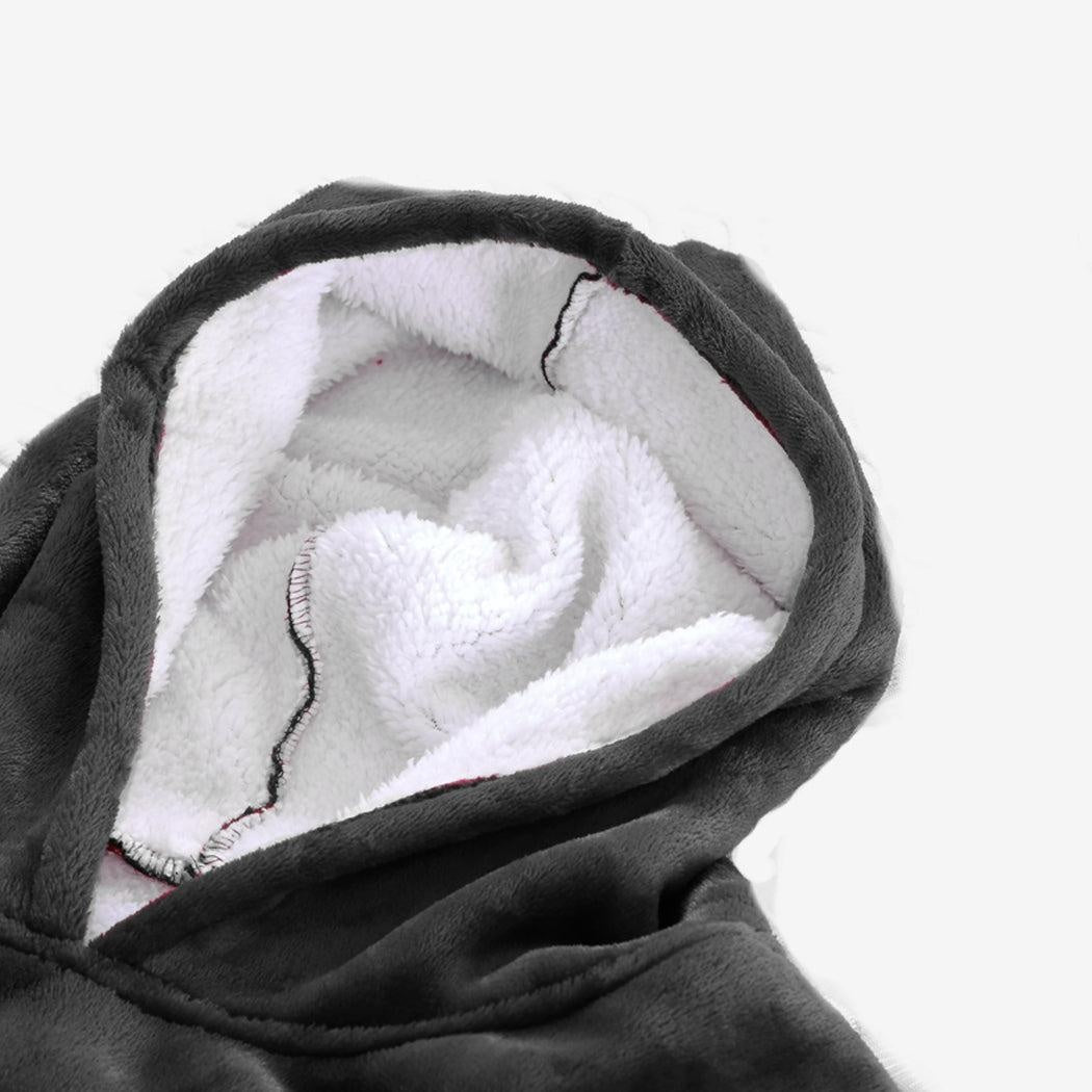 2 Pcs DreamZ Plush Fleece Sherpa Hoodie Sweatshirt Huggle Blanket Pajamas Grey DreamZ