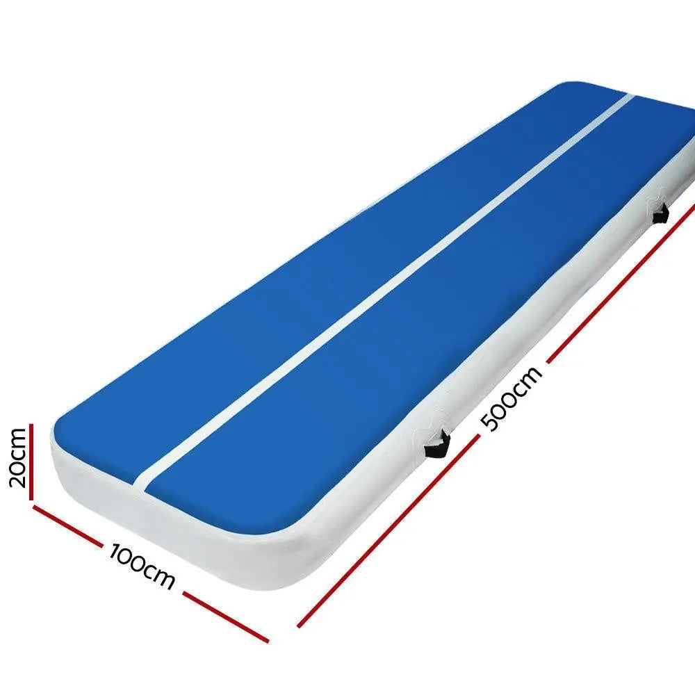 5m x 1m Inflatable Air Track Mat 20cm Thick Gymnastic Tumbling Blue And White Deals499