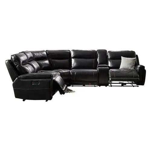 6 Seater Corner Sofa with Genuine Leather Black Armless Recliners Straight Console Lounge Set for Living Room Deals499