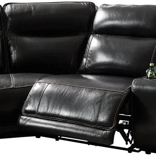 6 Seater Corner Sofa with Genuine Leather Black Armless Recliners Straight Console Lounge Set for Living Room Deals499