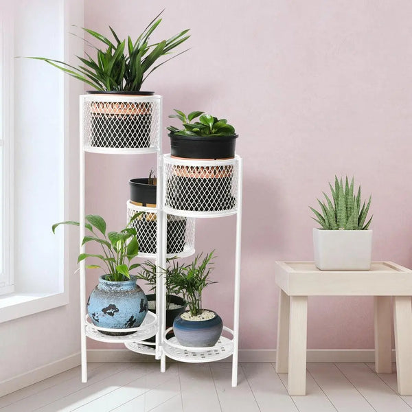 6 Tier Plant Stand Swivel Outdoor Indoor Metal Stands Flower Shelf Rack Garden White Deals499