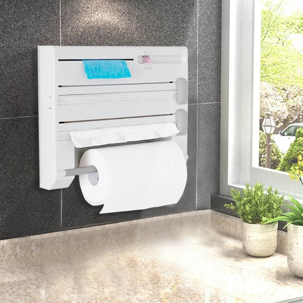 6in1 Wall Mounted Kitchen Rack Towel Holder Foil Roll Organizer Film Dispenser Deals499