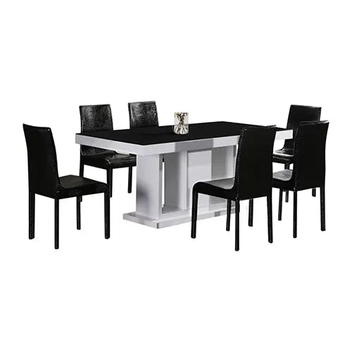 7 Pieces Dining Suite Dining Table & 6X Black Chairs in Rectangular Shape High Glossy MDF Wooden Base Combination of Black & White Colour Deals499