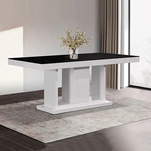 7 Pieces Dining Suite Dining Table & 6X Black Chairs in Rectangular Shape High Glossy MDF Wooden Base Combination of Black & White Colour Deals499