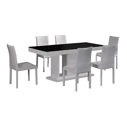 7 Pieces Dining Suite Dining Table & 6X White Chairs in Rectangular Shape High Glossy MDF Wooden Base Combination of Black & White Colour Deals499