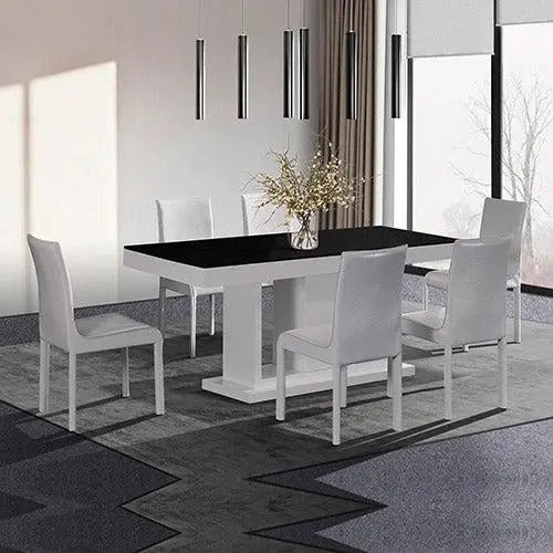7 Pieces Dining Suite Dining Table & 6X White Chairs in Rectangular Shape High Glossy MDF Wooden Base Combination of Black & White Colour Deals499