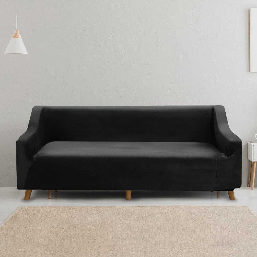 Couch High Stretch Sofa Lounge Cover Protector Recliner Slipcover 4 Seater Black Deals499