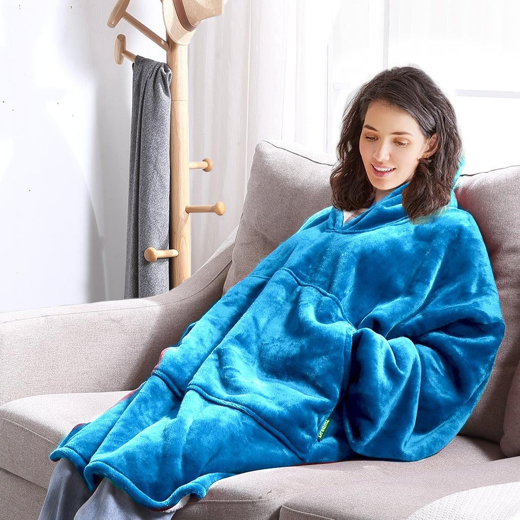 DreamZ Plush Warm Fleece Sherpa Hoodie Sweatshirt Huggle Blanket Pajamas Navy Deals499