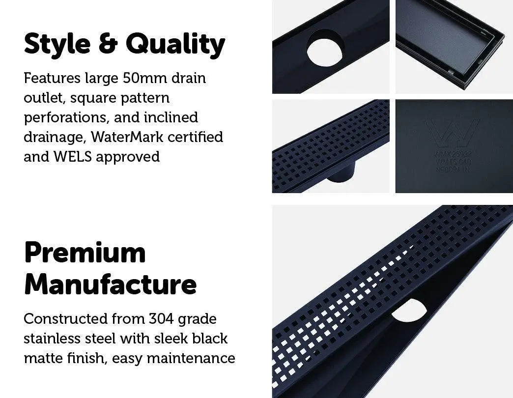 900mm Bathroom Shower Black Grate Drain w/Centre outlet Floor Waste Square Pattern Deals499