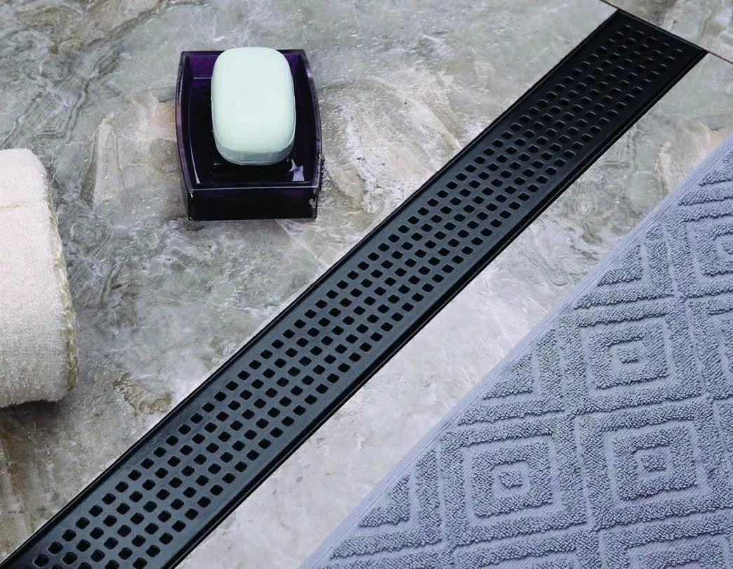900mm Bathroom Shower Black Grate Drain w/Centre outlet Floor Waste Square Pattern Deals499