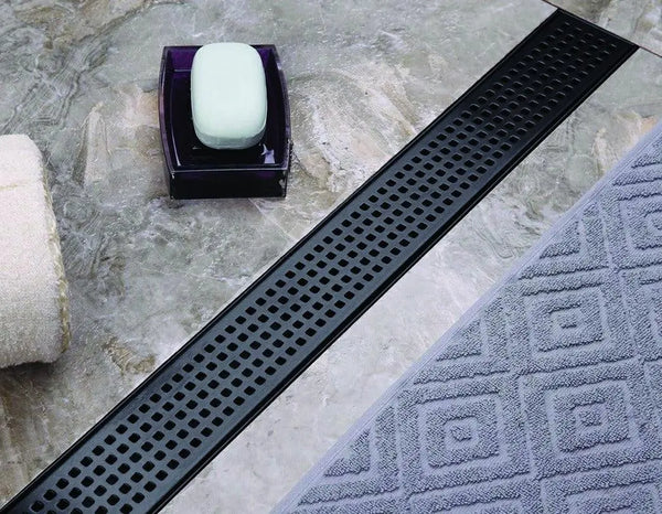 900mm Bathroom Shower Black Grate Drain w/Centre outlet Floor Waste Square Pattern Deals499