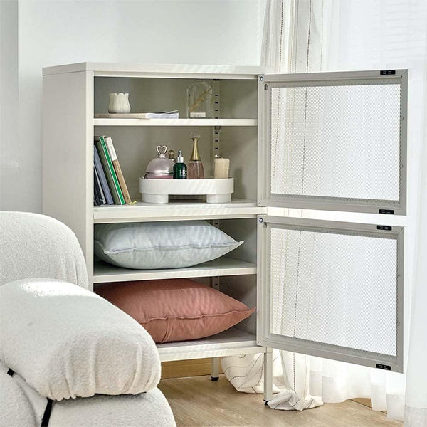 ArtissIn Double Mesh Door Storage Cabinet Organizer Bedroom White Deals499