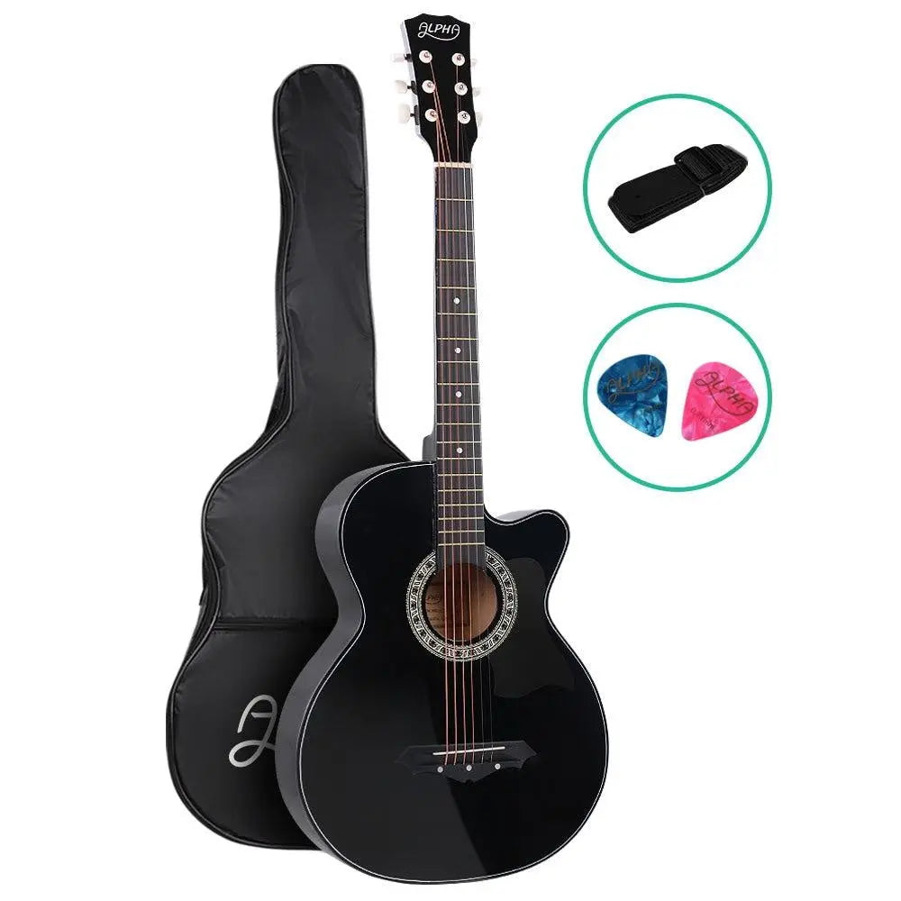 ALPHA 38 Inch Wooden Acoustic Guitar Black Deals499