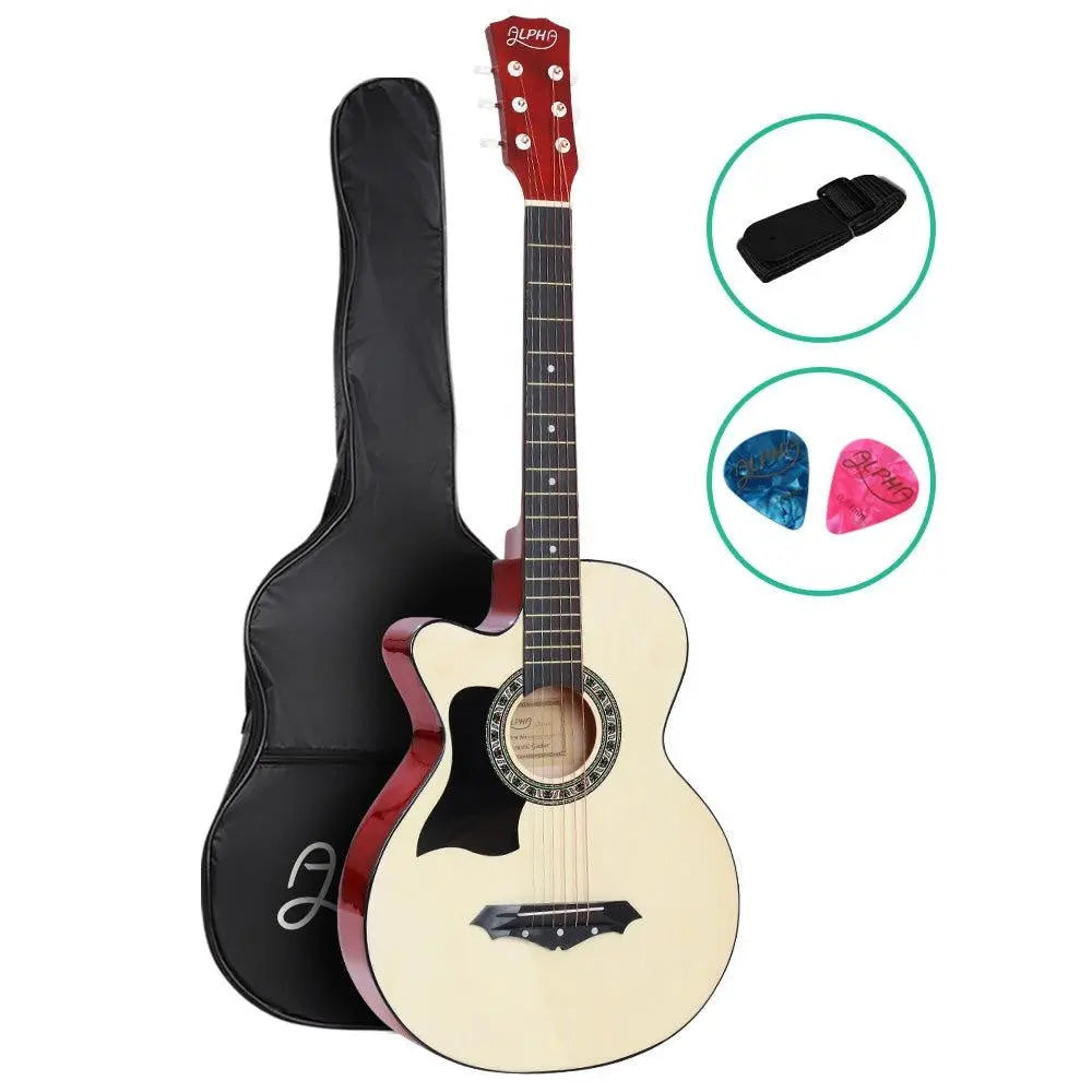 ALPHA 38 Inch Wooden Acoustic Guitar Left handed - Natural Wood Deals499