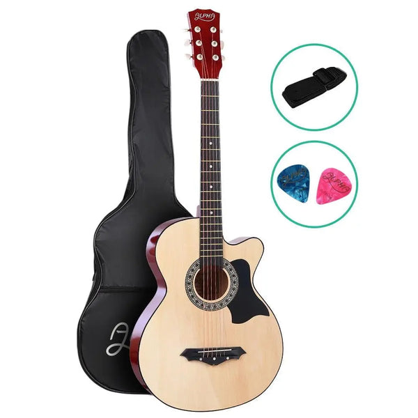 ALPHA 38 Inch Wooden Acoustic Guitar Natural Wood Deals499