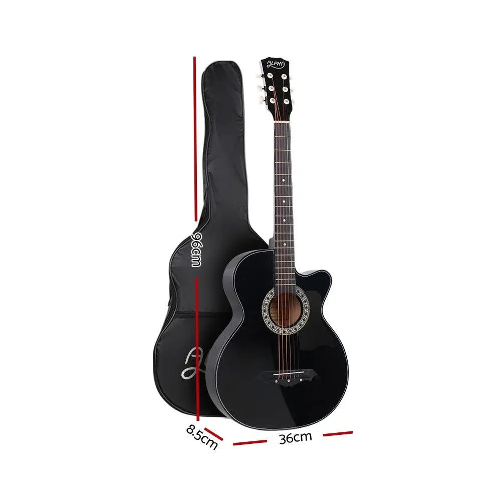 ALPHA 38 Inch Wooden Acoustic Guitar with Accessories set Black Deals499