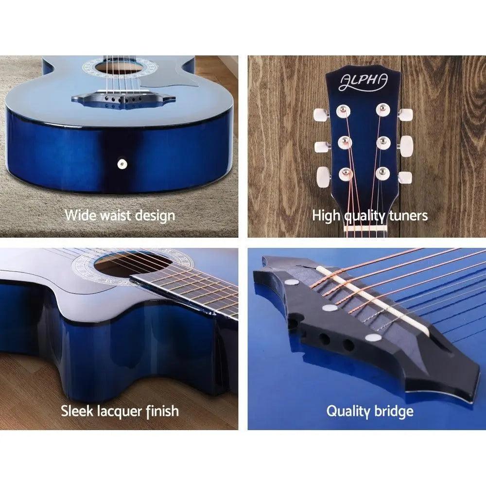 ALPHA 38 Inch Wooden Acoustic Guitar with Accessories set Blue Deals499