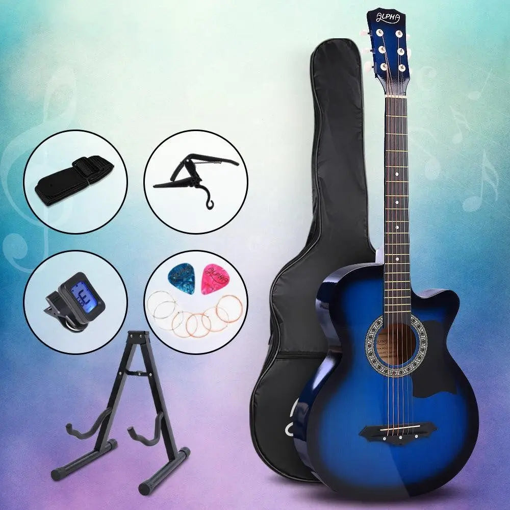 ALPHA 38 Inch Wooden Acoustic Guitar with Accessories set Blue Deals499