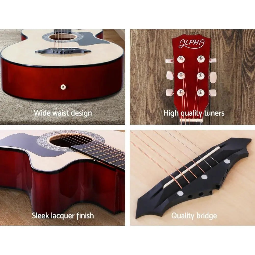 ALPHA 38 Inch Wooden Acoustic Guitar with Accessories set Natural Wood Deals499