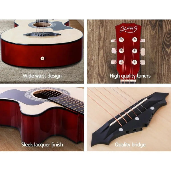 ALPHA 38 Inch Wooden Acoustic Guitar with Accessories set Natural Wood Deals499