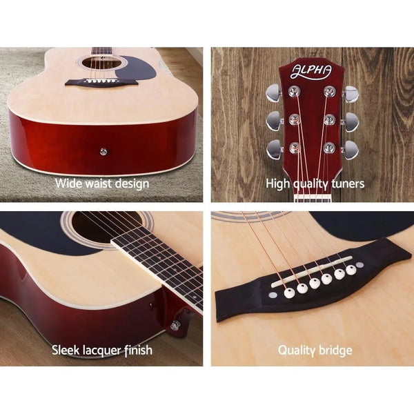ALPHA 41 Inch Wooden Acoustic Guitar with Accessories set Natural Wood Deals499