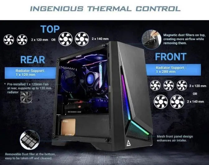 ANTEC DP301M mATX, ARGB Front LED, Tempered Glass Side, Up to 6x 120mm Fans, Dust Filter, Gaming Case. 2 Years Warranty ANTEC
