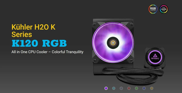 ANTEC Kuhler K120 RGB All in One CPU Liquid Cooler, LGA 2066, 2011, 115x, 1200, AMx, FMx. 3 Yr Warranty ANTEC