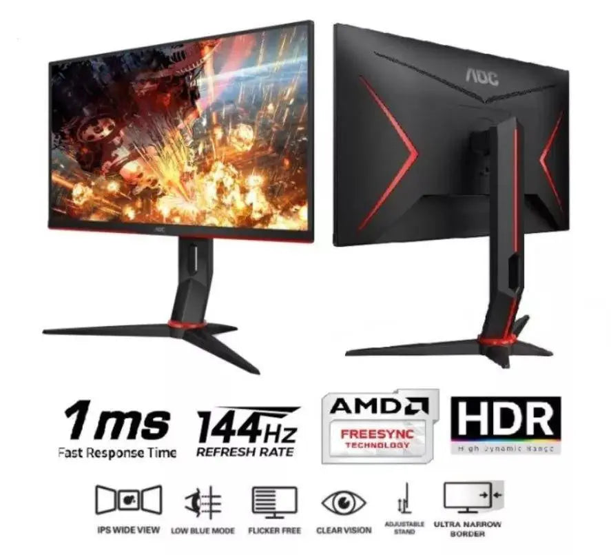 AOC 23.8' 1ms IPS 144Hz Full HD, Free-Sync Premium, HDR Mode 2x HDMI 1.4, 1x DP 1.4, 1x VGA, Borderless, Height Adjustable Stand AOC