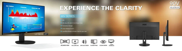 AOC 27' IPS 5ms, 4K 3840 x 2160, DP, HDMI, Flicker Free, Low Blue Mode Business Monitor. (LS) AOC