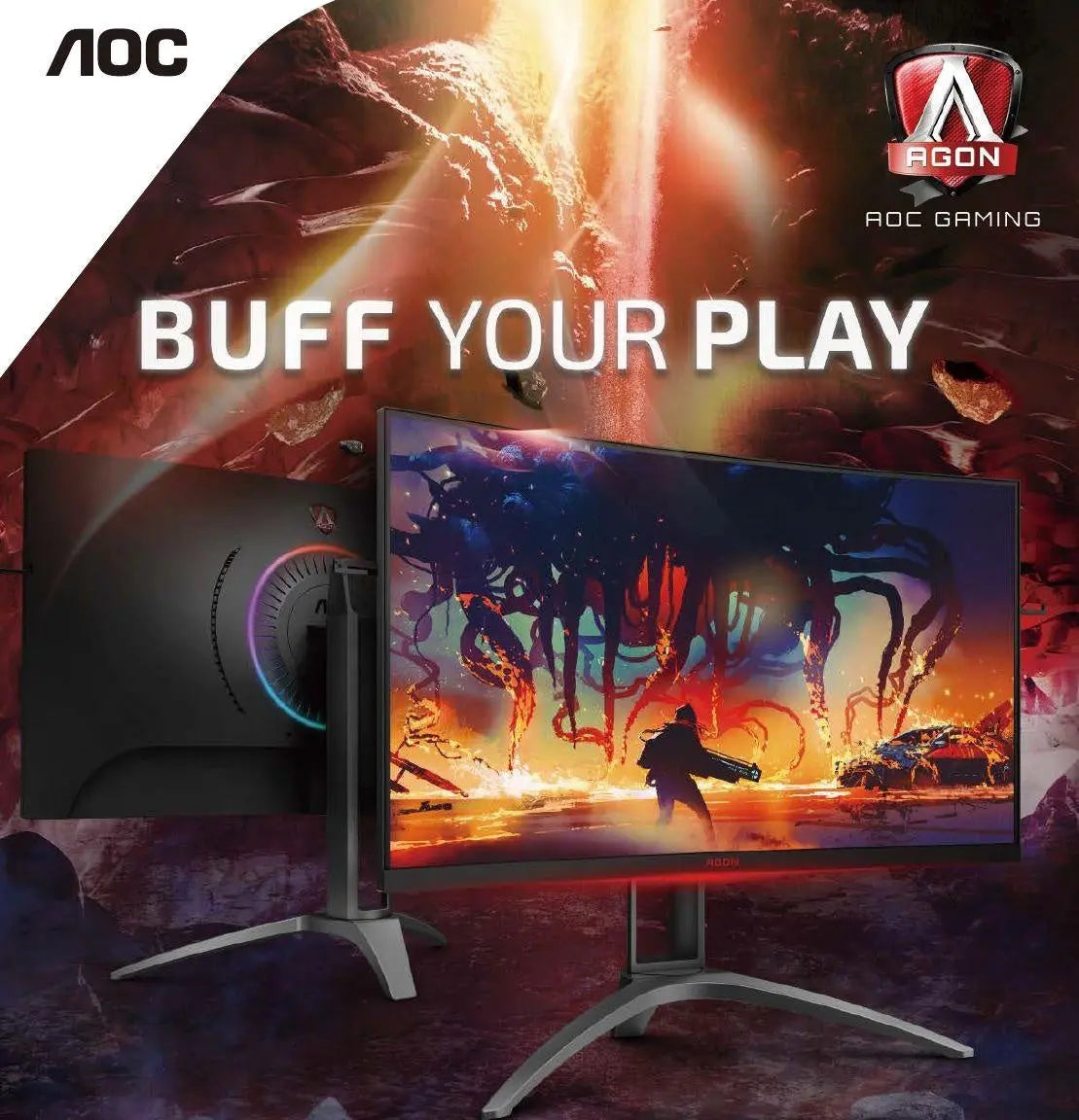 AOC 31.5' AGON 2560x1440 QHD VA 1ms,144Hz 550nits Curved 1500R, Free-Sync 2, HDR 400, USB 3.2 Gen1× 4, Speakers & HAS AOC