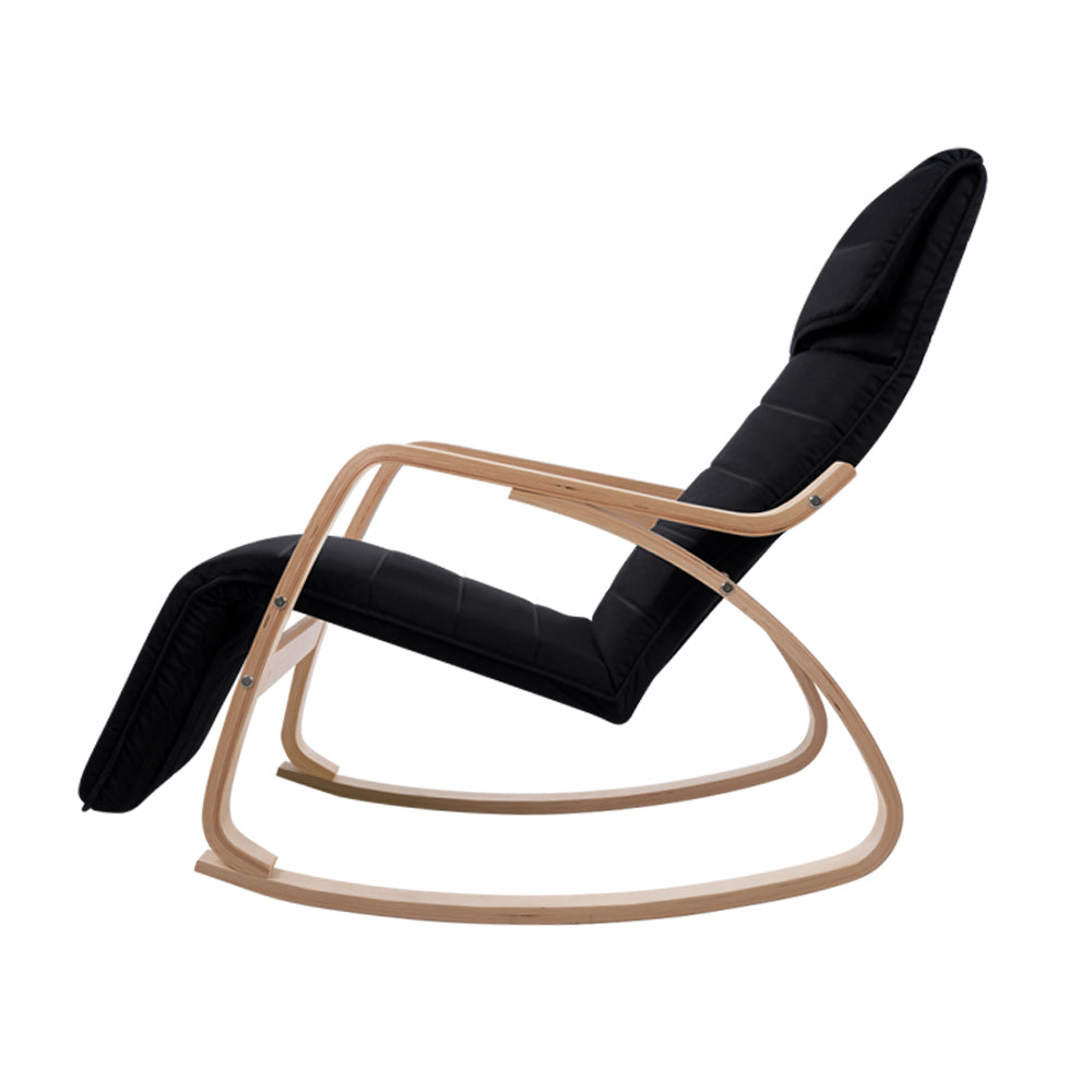 Artiss Fabric Rocking Armchair with Adjustable Footrest - Black Deals499