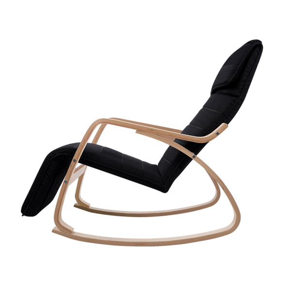 Artiss Fabric Rocking Armchair with Adjustable Footrest - Black Deals499