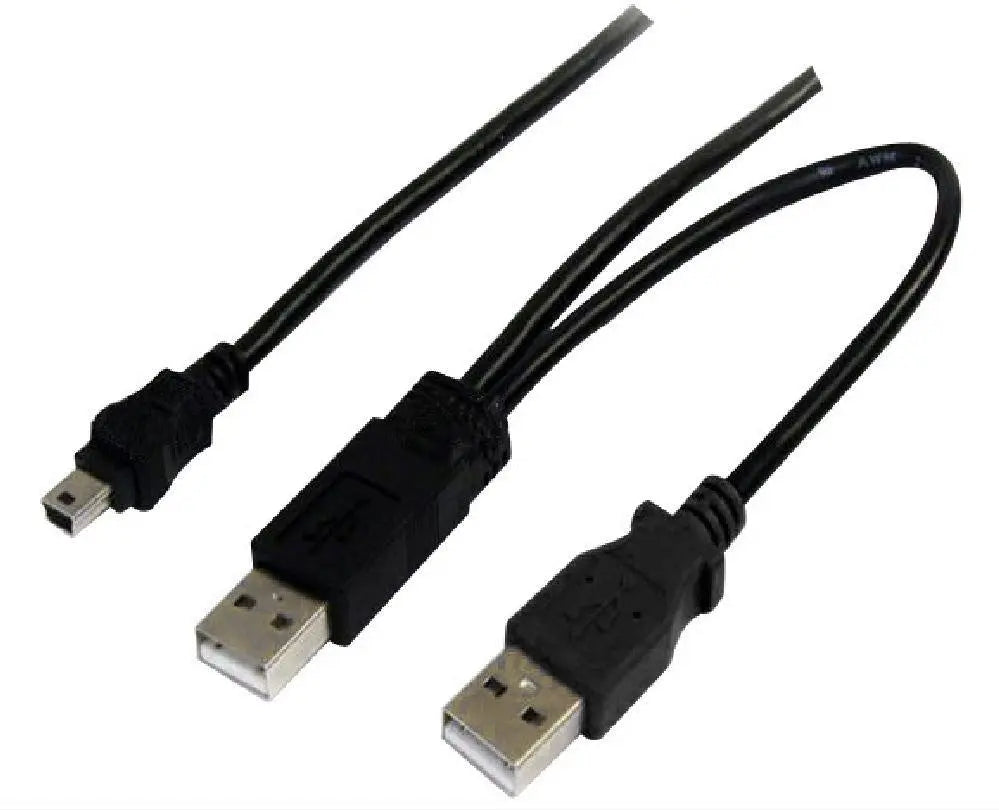 ASTROTEK USB 2.0 Y Splitter Cable - Type A Male to Mini B 5 pins 1m + USB Type A Male 2m Black Colour Power Adapter Hub Charging ASTROTEK