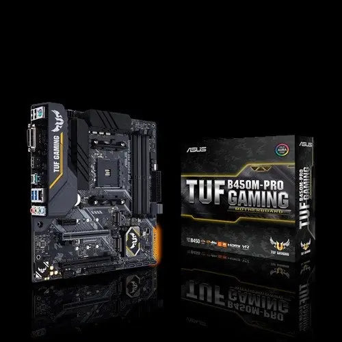 ASUS TUF B450M-PRO GAMING AM4 mATX MB, 4xDDR4 2xM.2 6xSATA Multi GPU CFX DVI-D HDMI Aura Sync RGB ASUS
