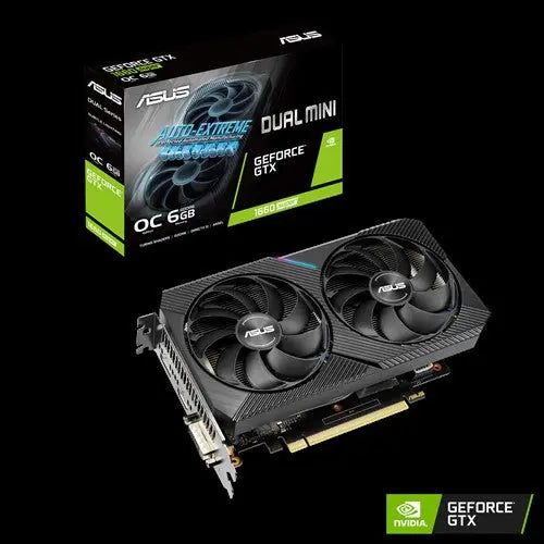ASUS nVidia Super DUAL-GTX1660S-O6G-MINI GeForce GTX 1660 Super Mini OC 6GB GDDR6, 1860 Boost 1xDP/HDMI/DVI-D, Compact Size For NUCs ASUS