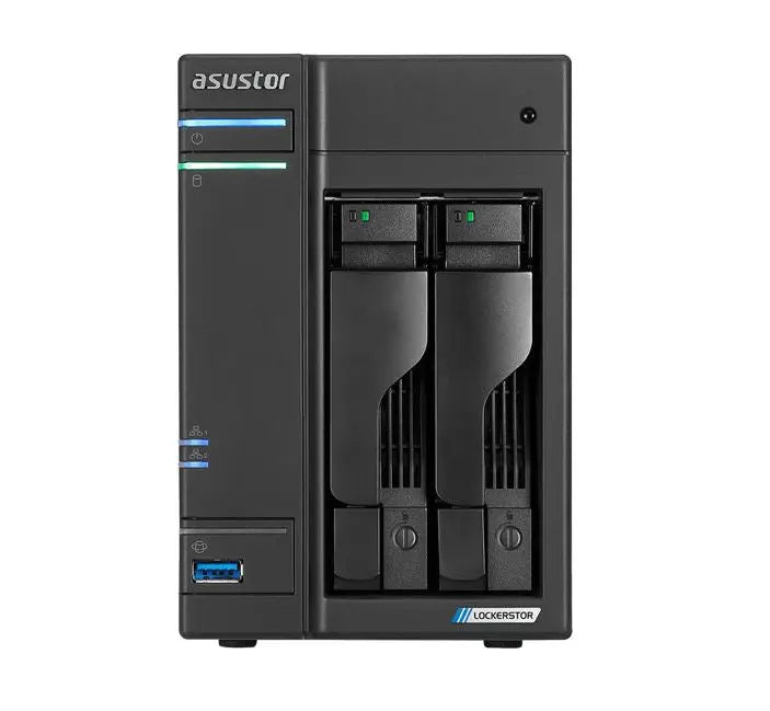 ASUSTOR AS6602T 2 Bay NAS Intel Celeron J4125 2.0GHz 4GB DDR4 8GB eMMC 2xGbE HDMI 3xUSB3 2xeSATA 2xGbE WoL S/PDF Windows Mac OS Linux 24/7 Mobile App ASUSTOR