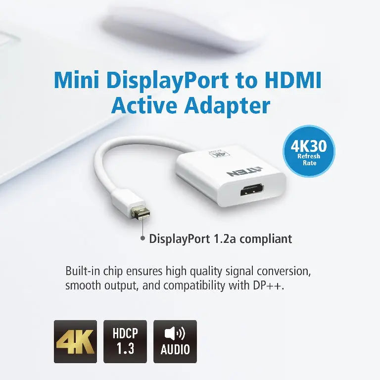 ATEN Mini DisplayPort(M) to HDMI(F) Active 4K2K Adapter -Premium series with EMI Shielding ATEN