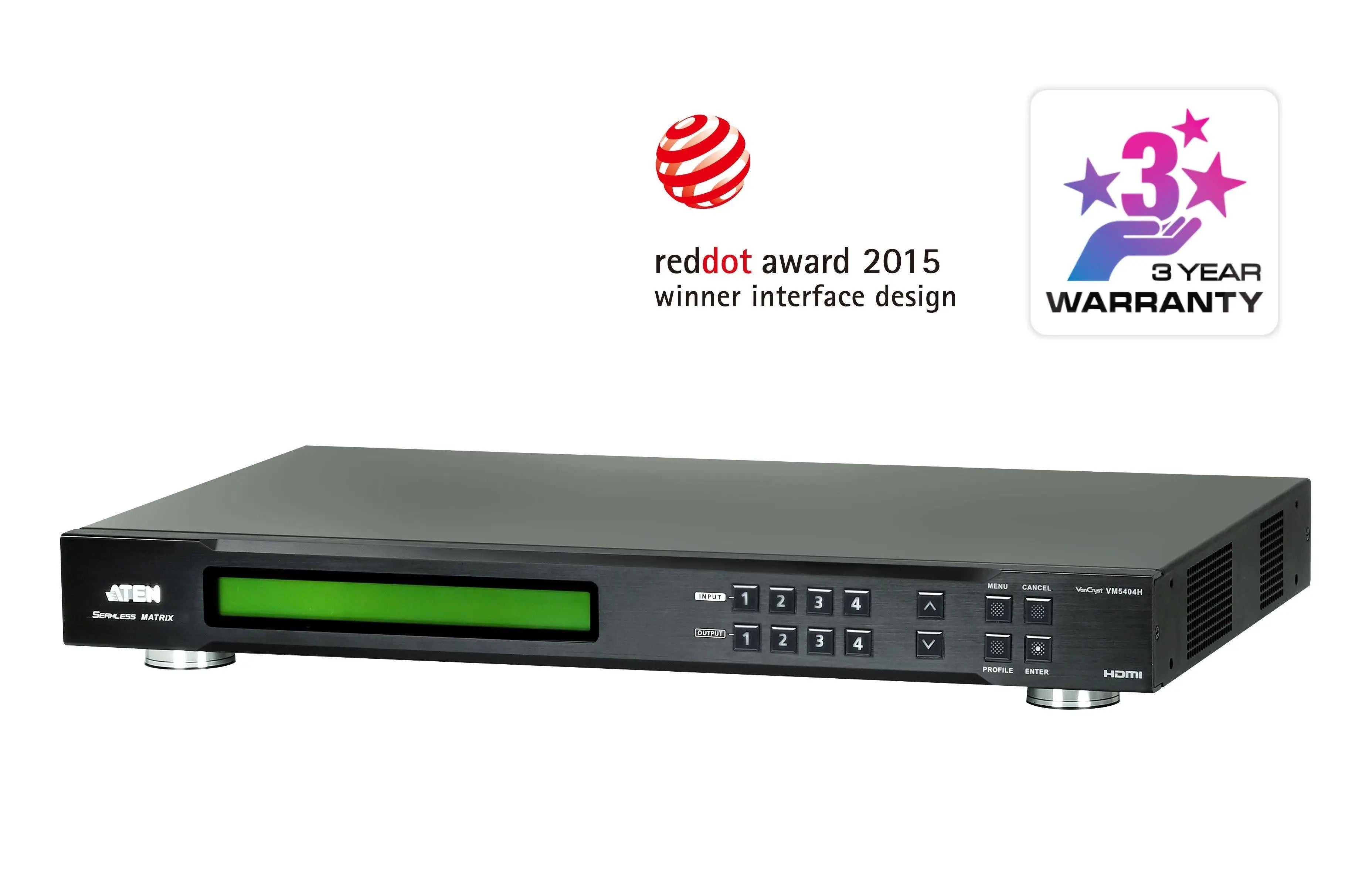 ATEN Professional Matrix 4x4 HDMI Matrix with Scaler, Seamless Switch, Video Wall, control via front-panel pushbuttons, IR remote and RS232 control ATEN