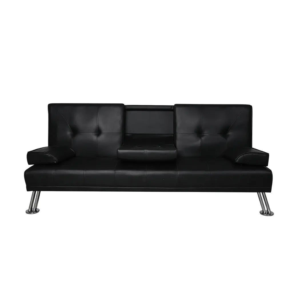 Adjustable Sofa Bed Lounge Futon Couch Leather Beds 3 Seater Cup Holder Recliner Black Deals499