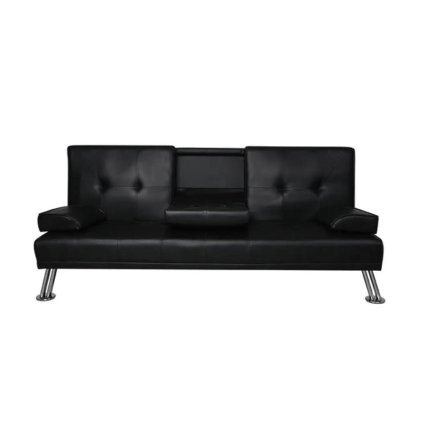 Adjustable Sofa Bed Lounge Futon Couch Leather Beds 3 Seater Cup Holder Recliner Black Deals499