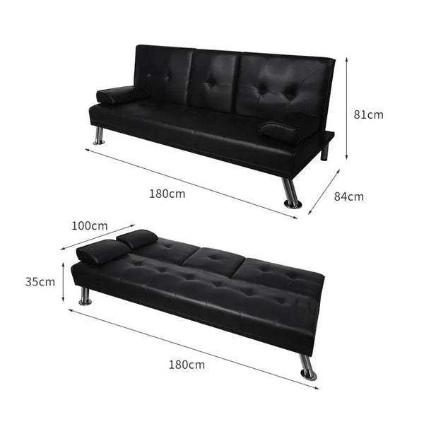 Adjustable Sofa Bed Lounge Futon Couch Leather Beds 3 Seater Cup Holder Recliner Black Deals499