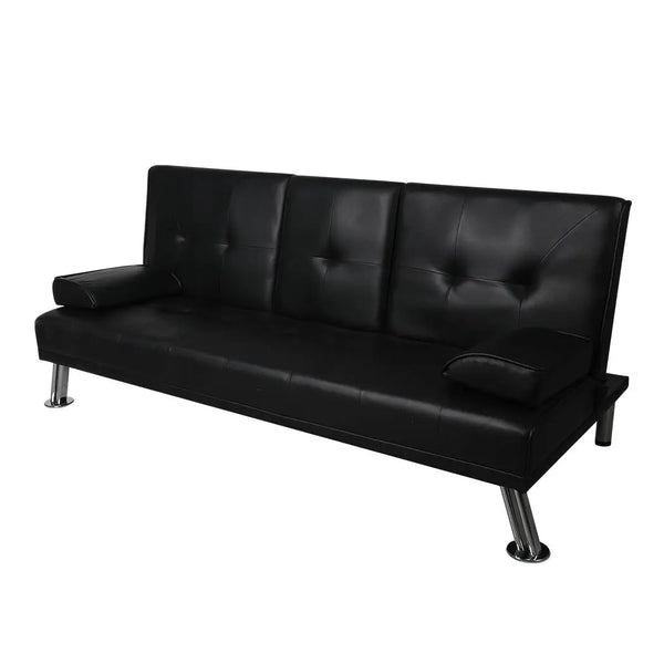 Adjustable Sofa Bed Lounge Futon Couch Leather Beds 3 Seater Cup Holder Recliner Black Deals499